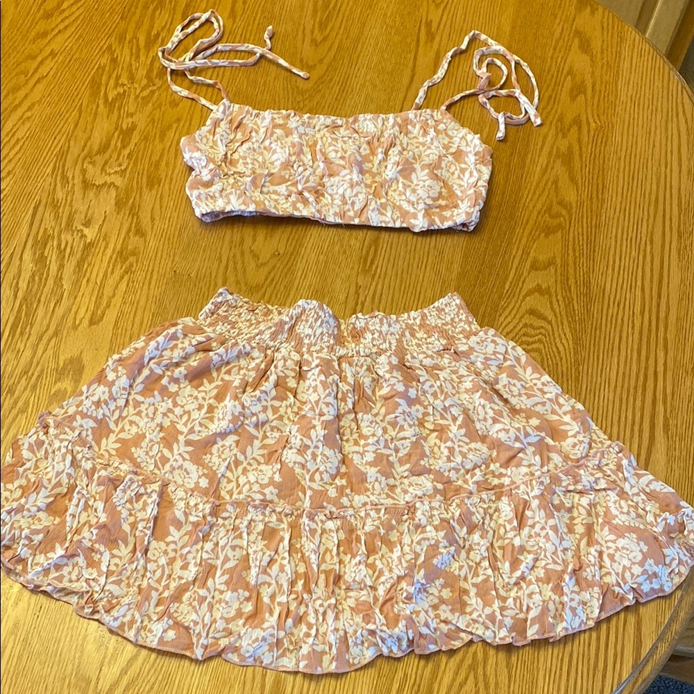 Floral Two-Piece Set in Peach and White